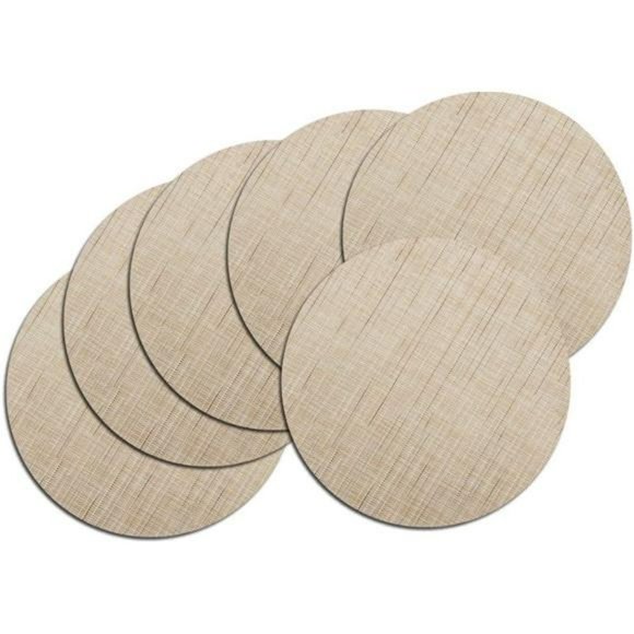 6 pcs Round Placemats Washable Heat Insulation Place Mats 13.8In, Beige - Picture 1 of 3